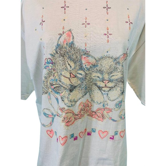 Vintage 90s Kitten Tee Womens XL DEADSTOCK Diamond Dust Graphic T Shirt - Picture 4 of 10
